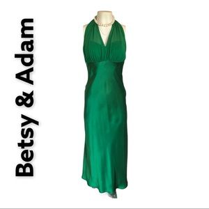 Betsy & Adam Emerald Green Halter Satin Dress